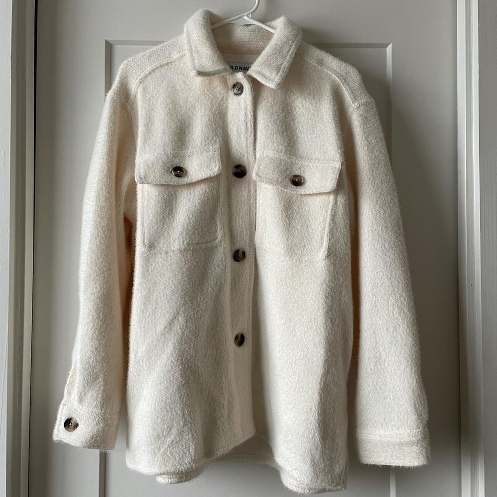 Old Navy Soft Brushed Utility Jacket, Ivory Pearl, Size Medium NWOT
